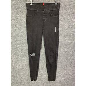 SPANX Jeans Womens SMALL Distressed Denim Pull‎ On Skinny Raw Hem